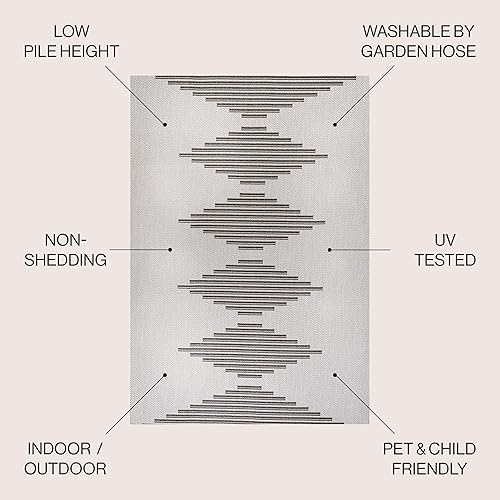 Miniatura 2 de JONATHAN Y Alfombra de área para interiores y exteriores, 4 x 6 pies, color gris claronegro, Vinales para patio trasero, patio, porche, fácil de