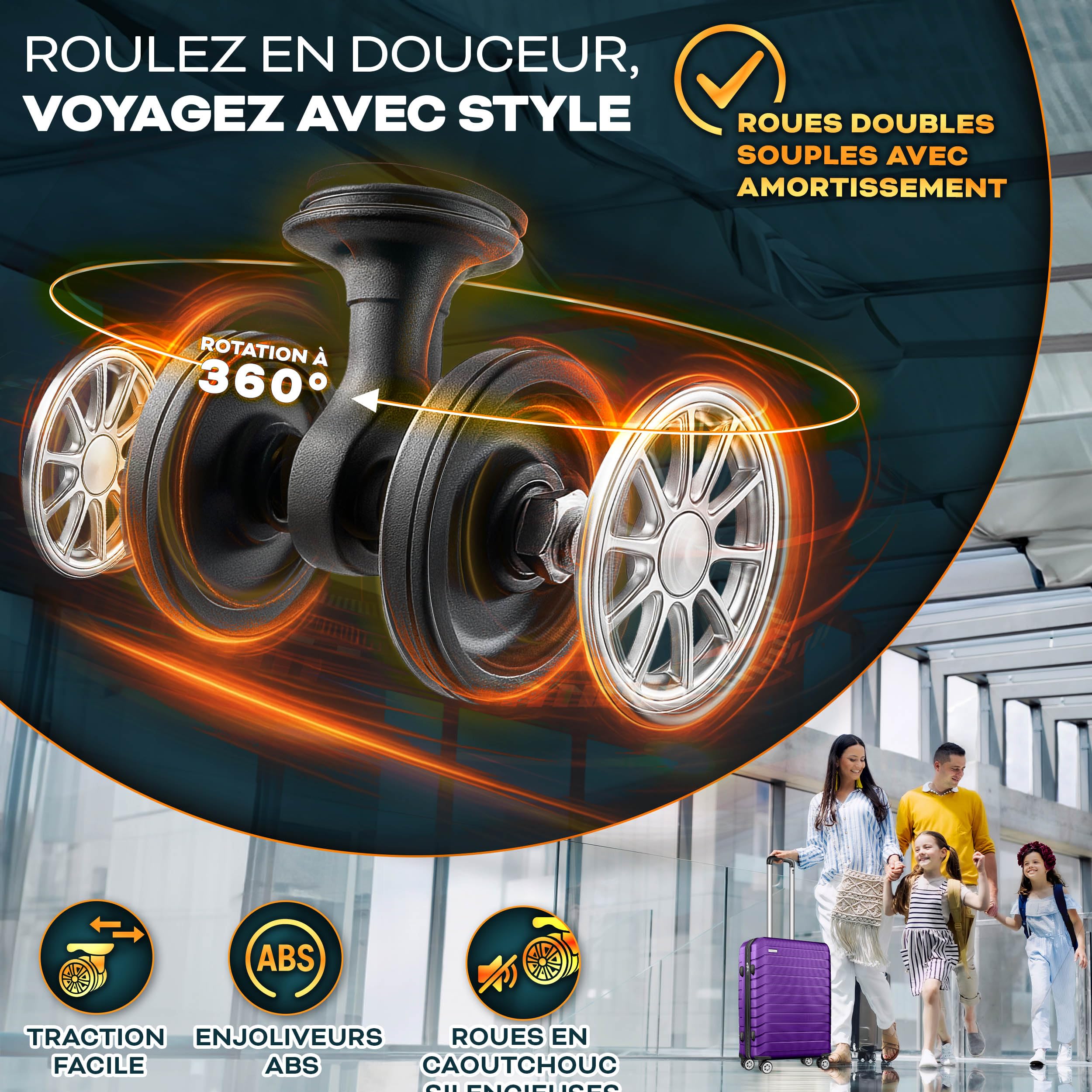 tillvex® Set de 3 Valises de Voyage + Balance, 3 Sangles à Bagages et 3 étiquettes à Bagages | Lot de valises avec roulettes et TSA Lock | Sacs de Voyage à Coque Rigide M-L-XL (Violet)