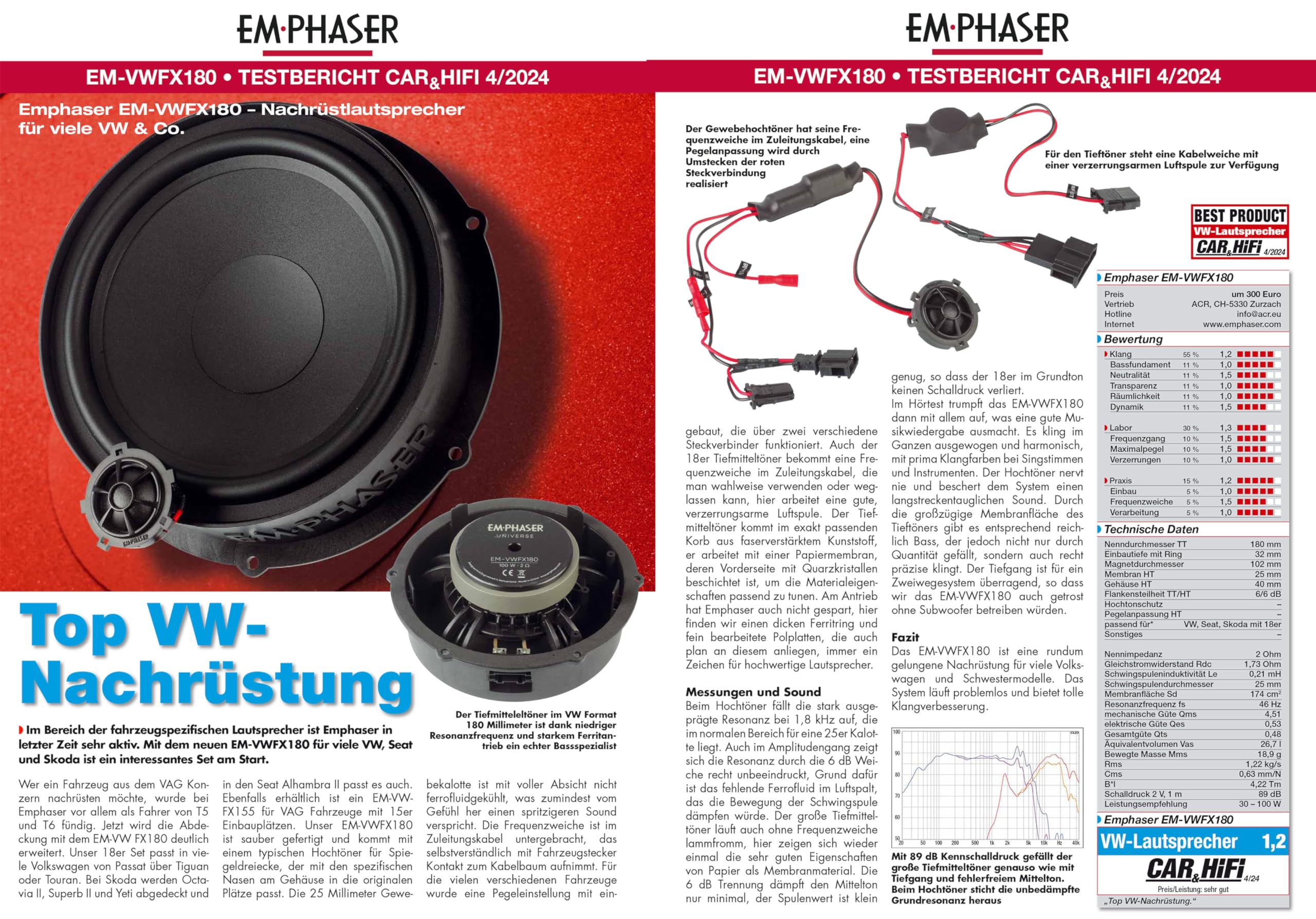 EMPHASER EM-VWFX180 – 18 cm Komposystem, kompatibel mit VW, Seat & Skoda | Klangstarkes 7 Zoll 2-Wege Plug & Play Lautsprecher-Set für den Türeinbau, passgenaue Tief/Mitteltöner & Hochtöner, 1 Paar