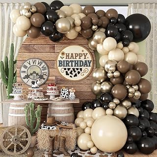 Retro Balloon, 50 pcs Brown and Black Balloon Kit, Nude Dark Brown Tan Black Gold White Sand Latex Party Balloons for Jungle Theme Wild Country Farm Birthday Party Decorations (50, GBB 1)