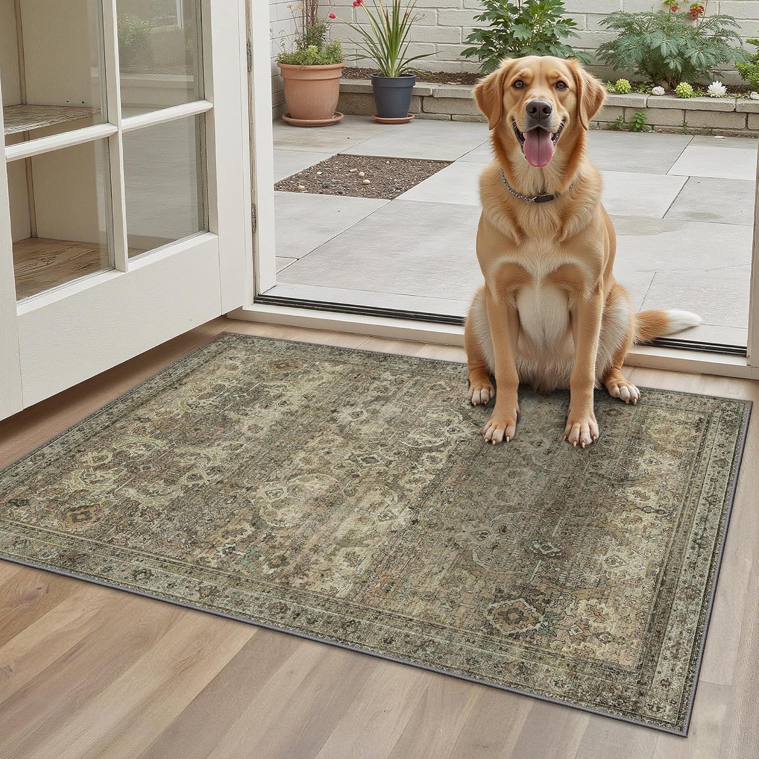 2x3 Entrance Rug Machine Washable Rug Small Door Mat,Ultra-Thin Low Pile Pad,Lightweight Indoor Carpet,Non Slip Floral Area Rug for Entryway,Bedside,Kids Room,Laundry,Bathroom,Sage