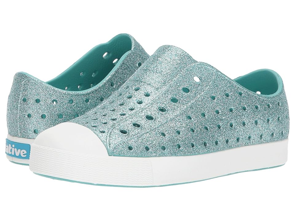 

Native Kids Shoes Jefferson Bling Glitter (Little Kid) (Pool Bling/Shell White) Girls Shoes, Blue
