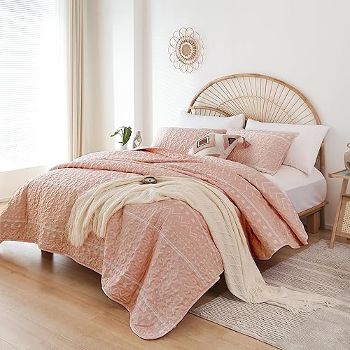 Miniatura 6 de Janzaa Juego de edredón de tamaño King, juego de edredón bohemio de 3 piezas, juego de edredón geométrico de microfibra con fundas de almohada,