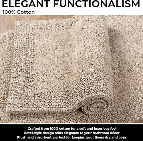 Miniatura 4 de Bedding Craft Tapetes de baño, tapetes de baño, tapetes de algodón, color blanco, reversible, de algodón blanco, absorbente de agua, para bañera