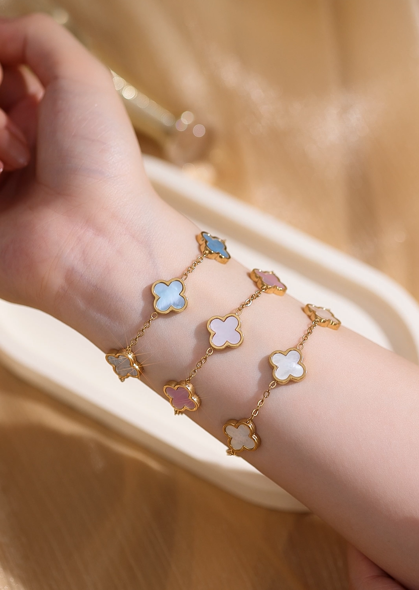 Amazon.com: Genuine Mother of Pearl Four Leaf Clover Bracelet, 18K