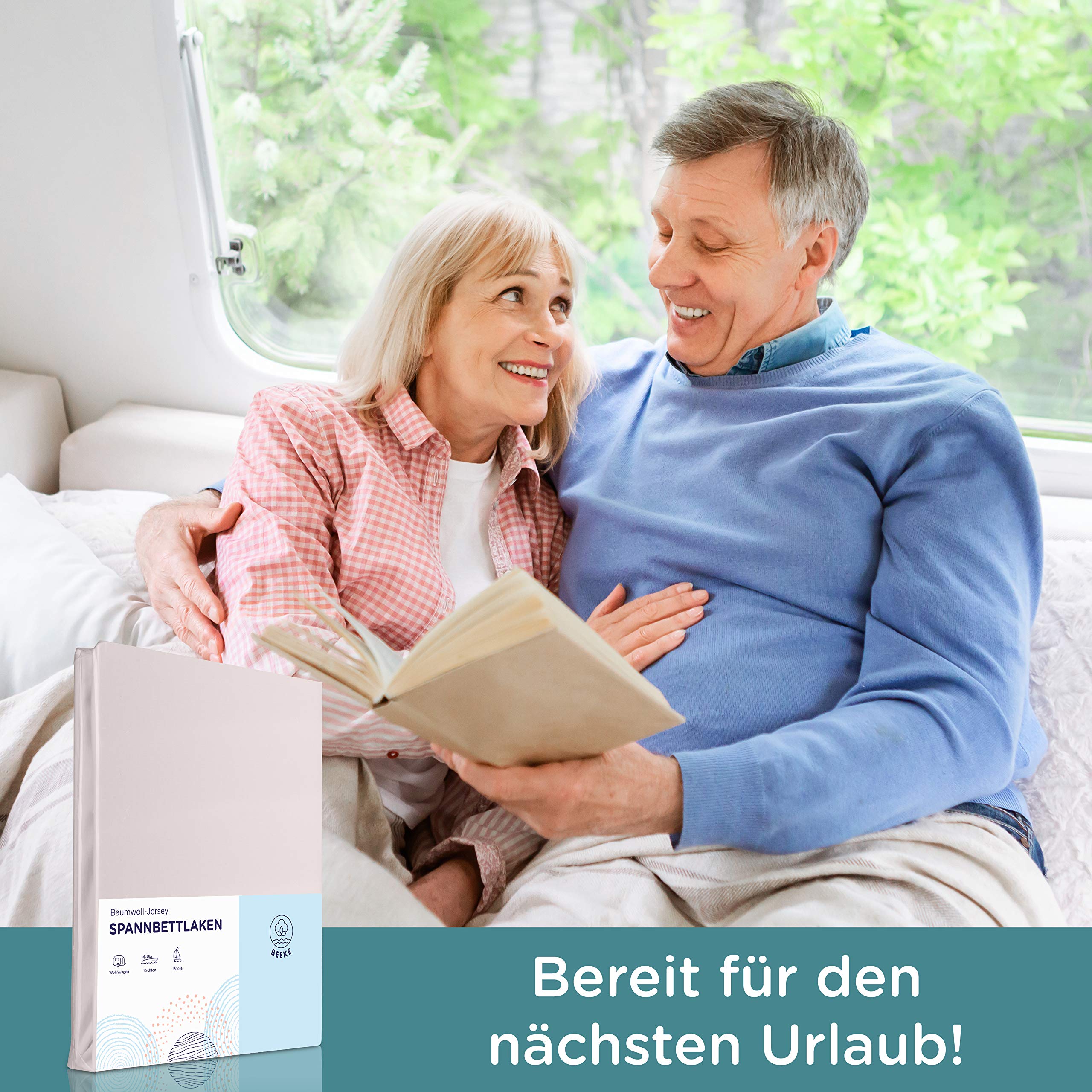 Premium Spannbettlaken Wohnmobil [3 teilig] - Multi-Stretch Bettlaken für Wohnwagen-Heckbett [Made in Germany] - 97% Baumwolle und 3% Elasthan [Oeko-TEX Standart 100 für Babys] - 200 g/m²