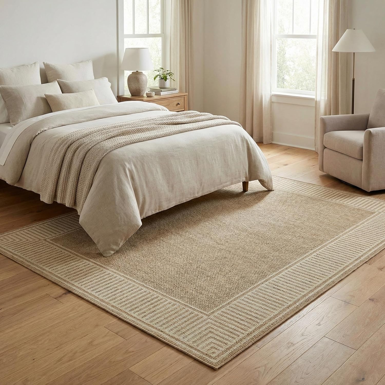 Garvee Bordered Area Rug 5x7 Washable Living Room Rug Non Slip Modern Rugs Ultra Soft Non-Shedding Floor Cover Low Pile Stain-Resistant Lines Print Throw Carpet for Bedroom Kids Room Dorm Jute