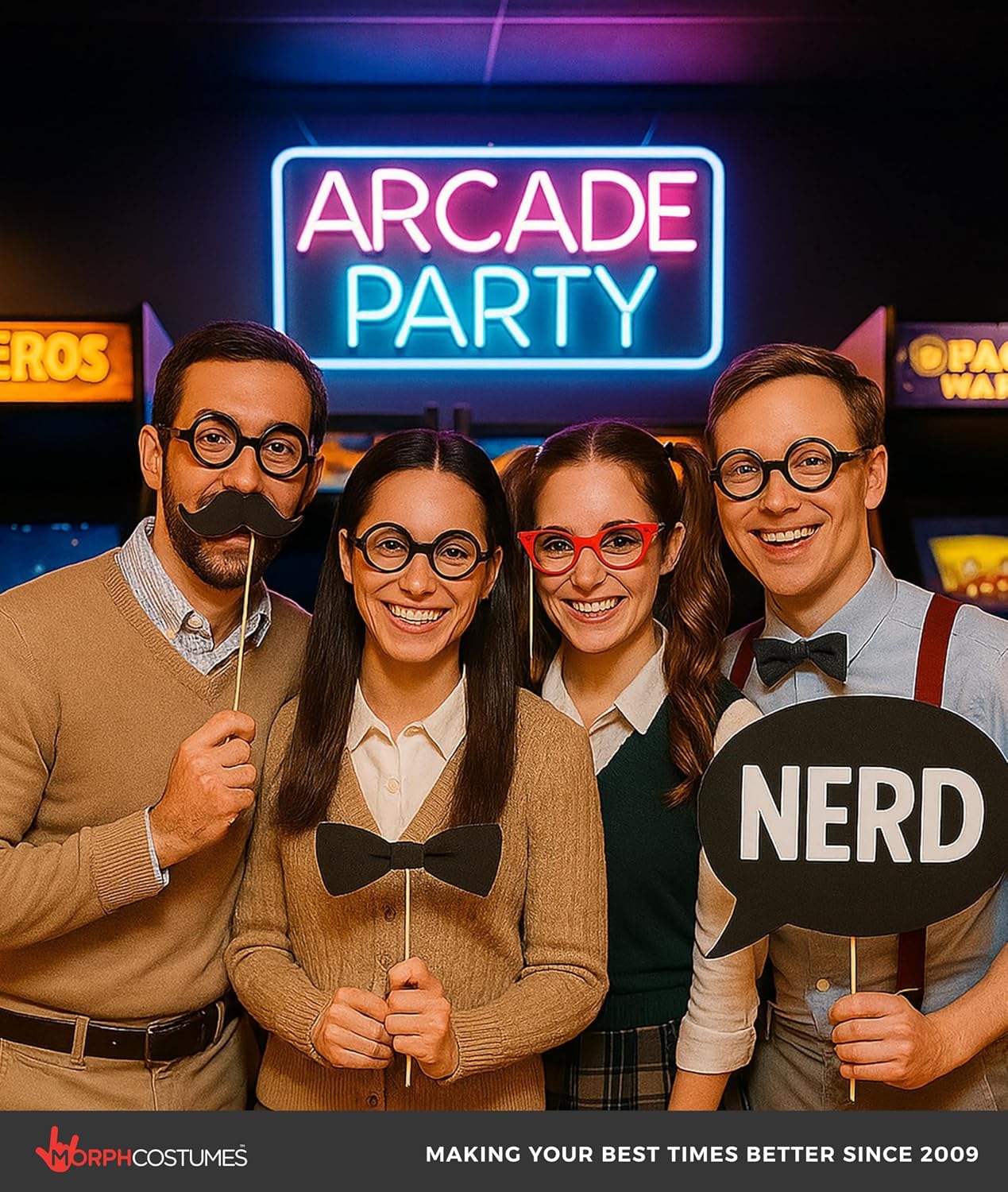 Nicky Bigs Novelties Morph Adult Round Bubble Thick Lensed Nerd Eye Glasses Geek Specs Fake Plastic Costume Prop