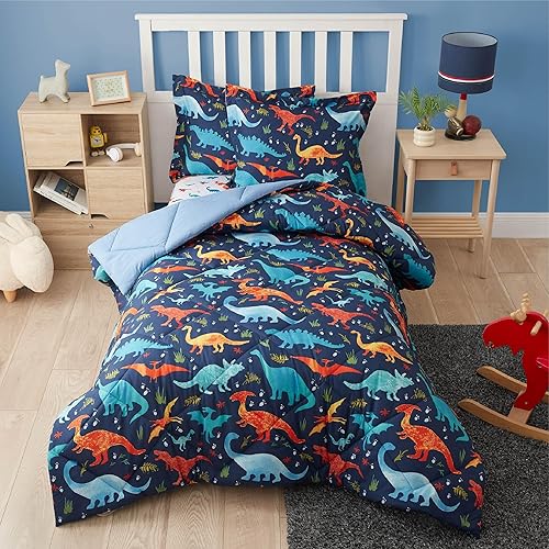 PPOLCA Juego de ropa de cama infantil de dinosaurio individual para niños, 2 piezas súper suave y ligero para todas las estaciones, incluye 1