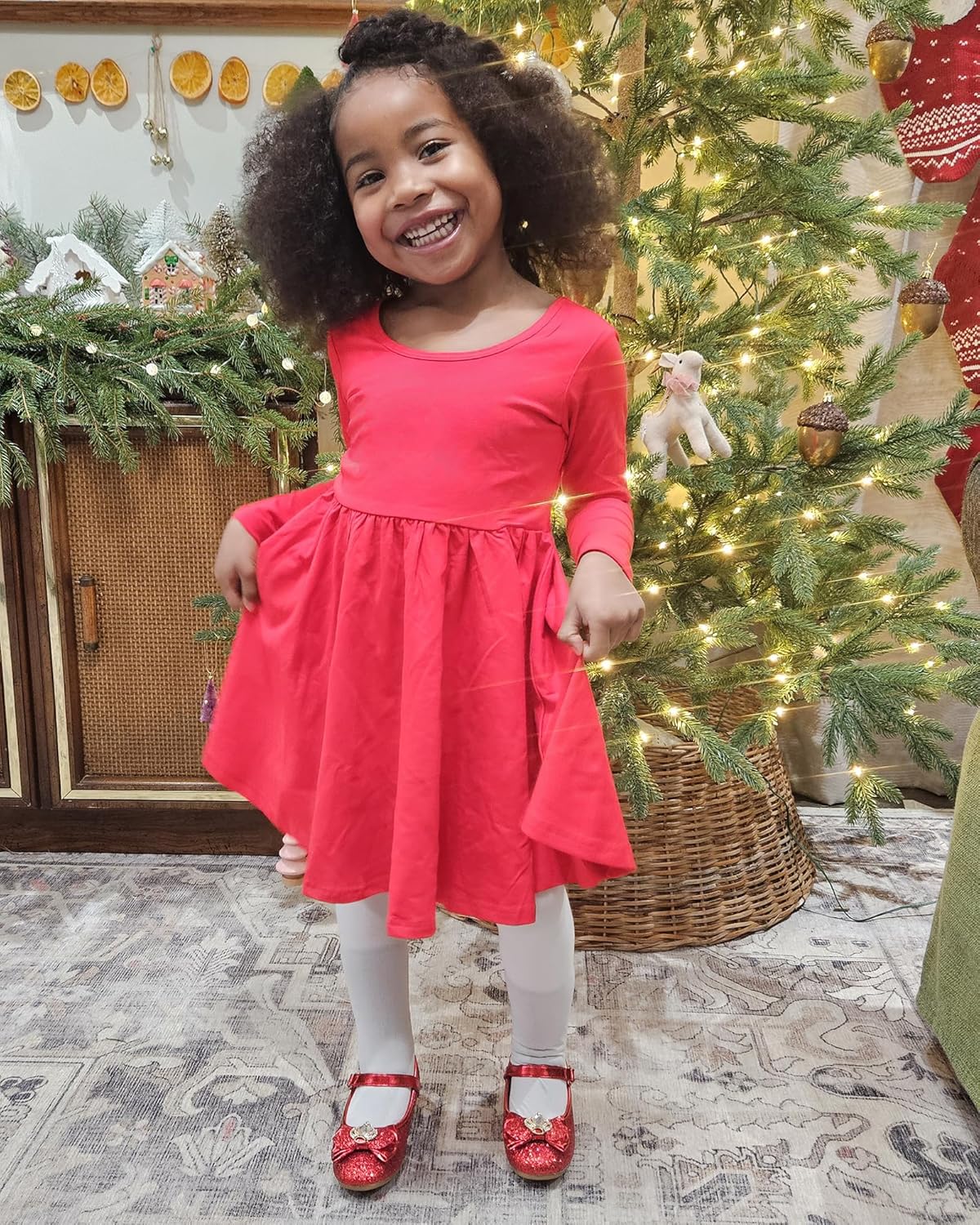 Stelle Long Sleeve Girls Dress Toddler White Dresses Skater Twirl Cotton A-Line Dress for School Casual - Image 7