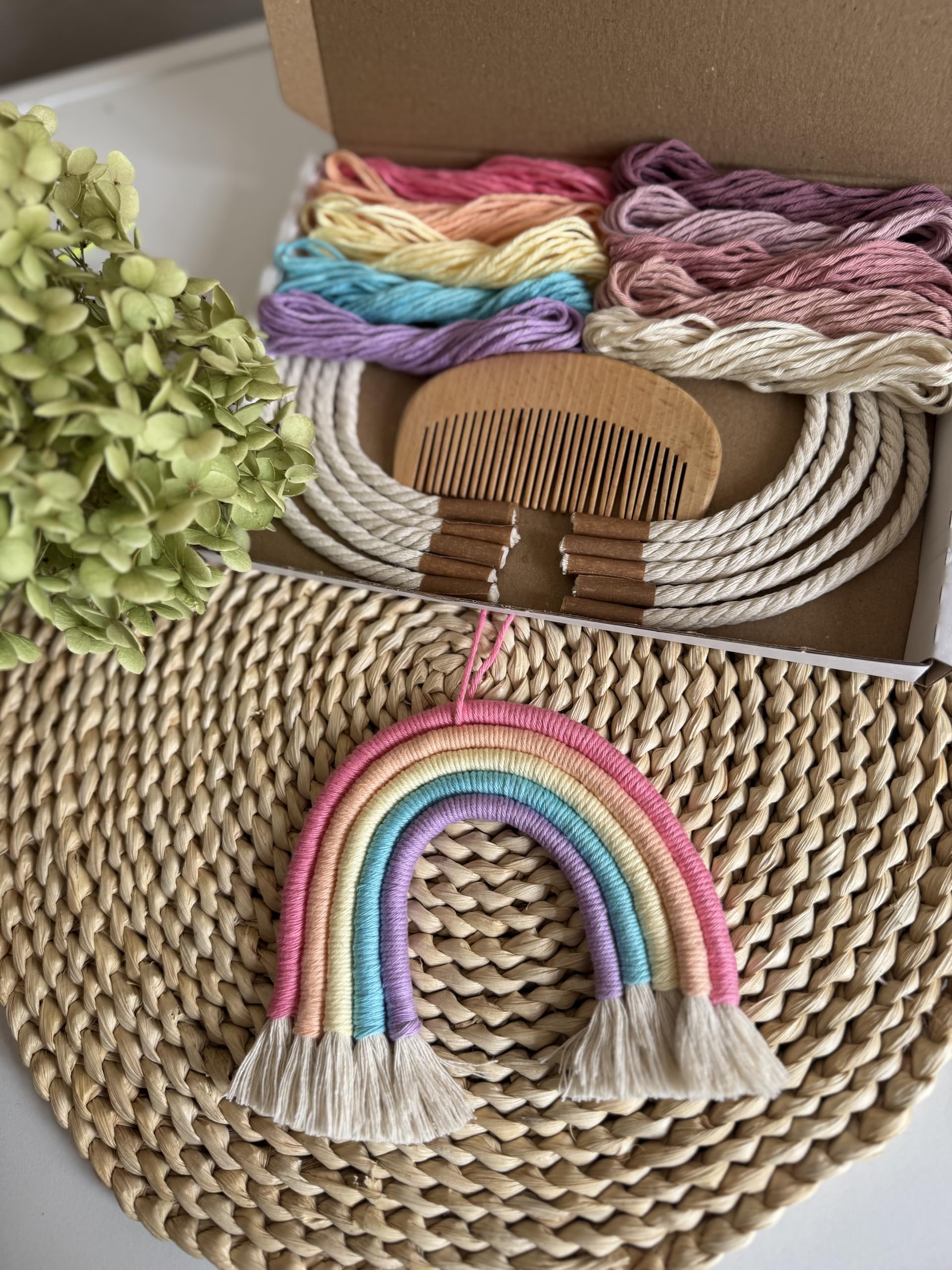 Enia Store DIY Set of 2 Macrame Rainbows Wall Hangings Craft Kit for Begginers, Pink, Purple, Yellow, Turquoise, White - Image 3
