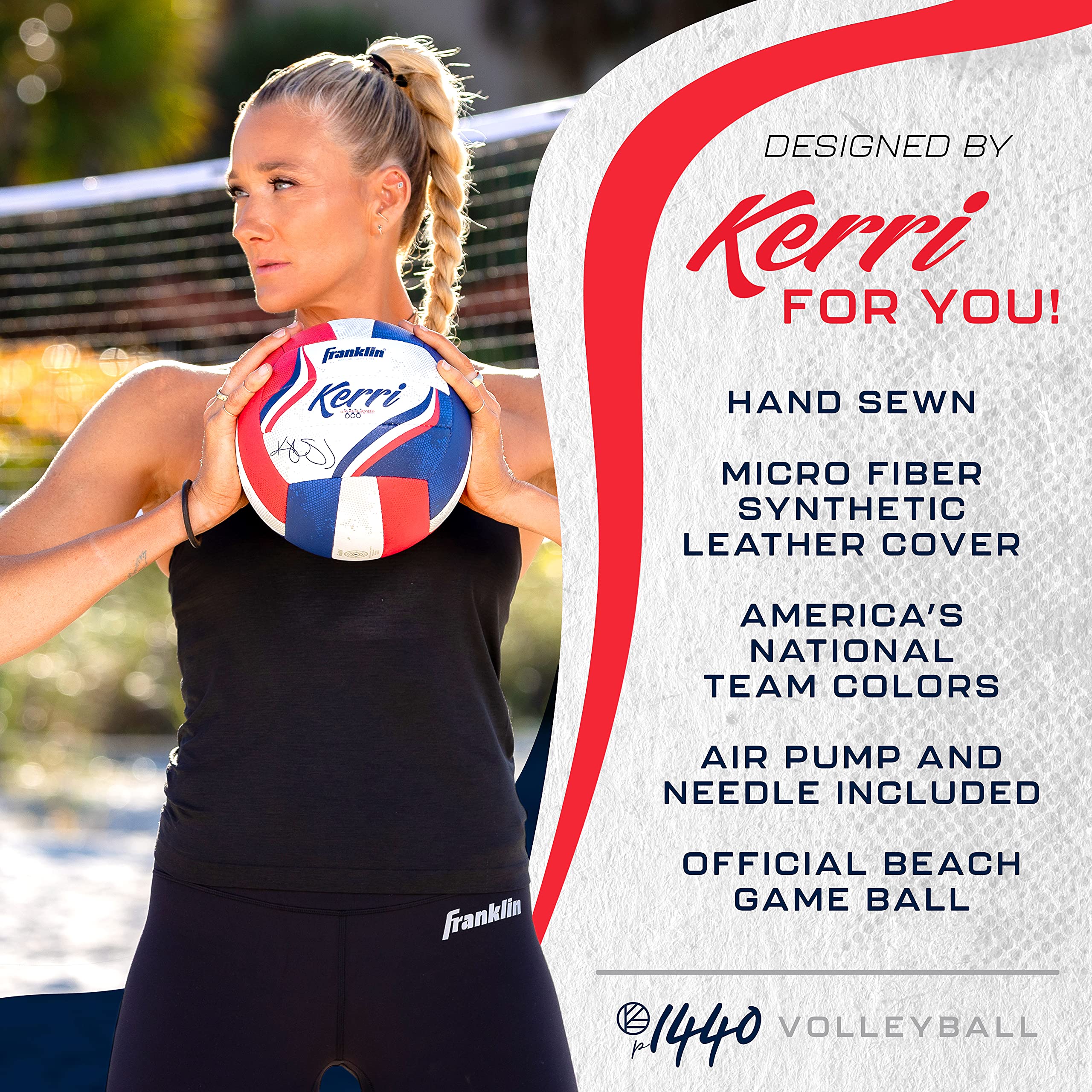 Franklin Sports Kerri Walsh Offizieller Beach-Volleyball – USA Colors Beach Volleyball – Offizielle Größe + Gewicht – Authentischer Match Volleyball – Pumpe + Nadel
