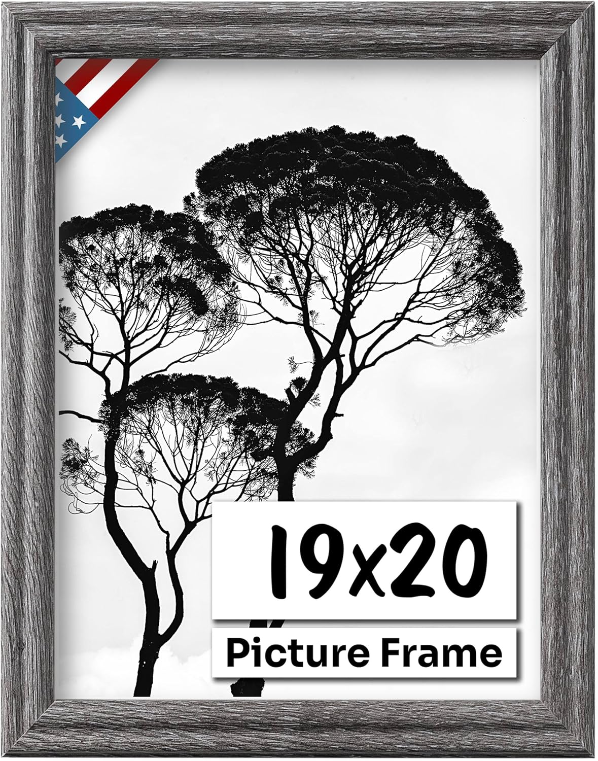 Barnwood Gray 19x20 Picture Frame .75" Inch Wide - Handmade American Solid Wood Picture Frames with Preinstalled Hangers and UV Blocking Plexiglass Frames