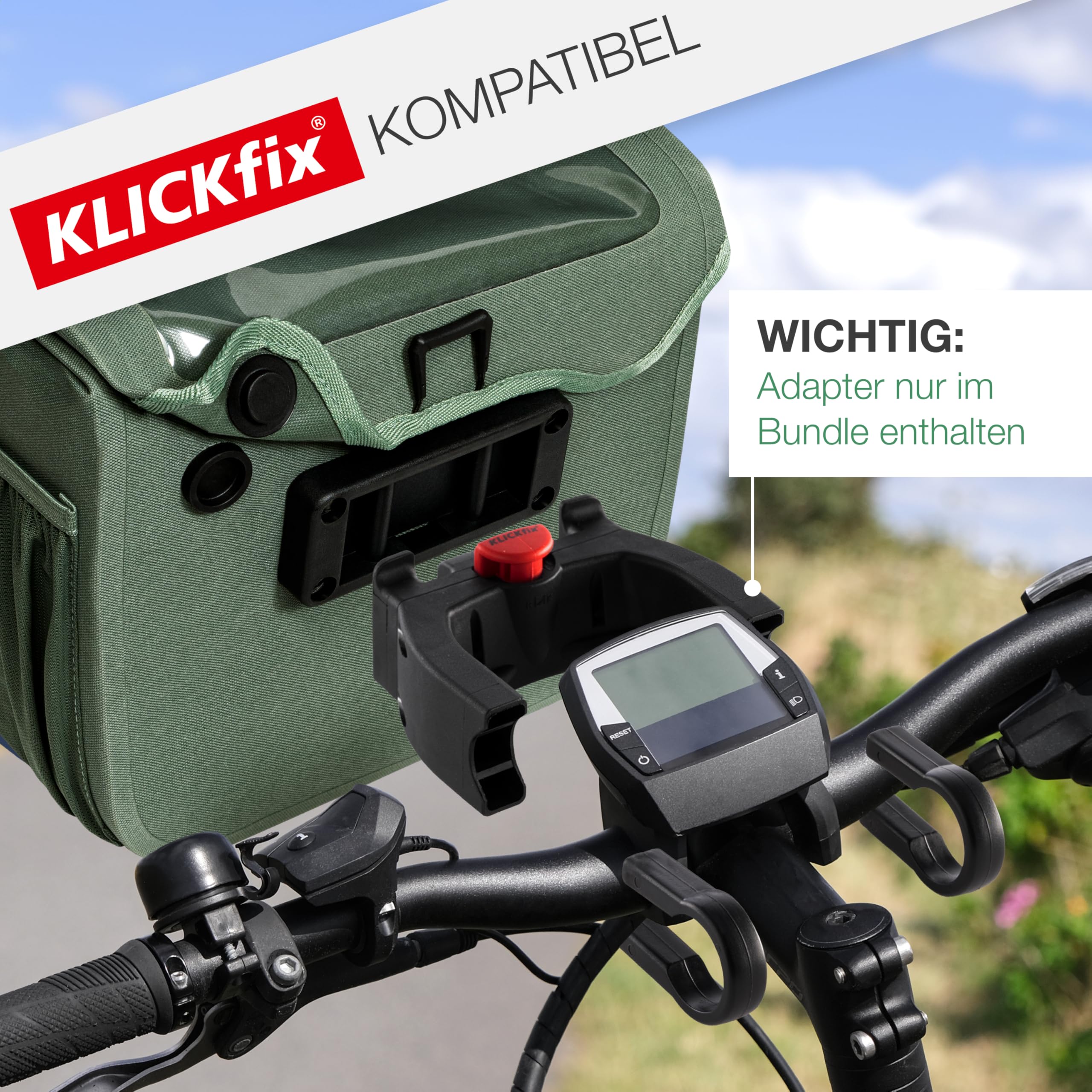 Valkental® x KLICKfix® - Fahrradtasche Lenker [7L Volumen] - Lenkertasche Ebike - Fahrradtasche Vorne - mit Magnetverschluss & Inkl. Handyfach - Wasserfest