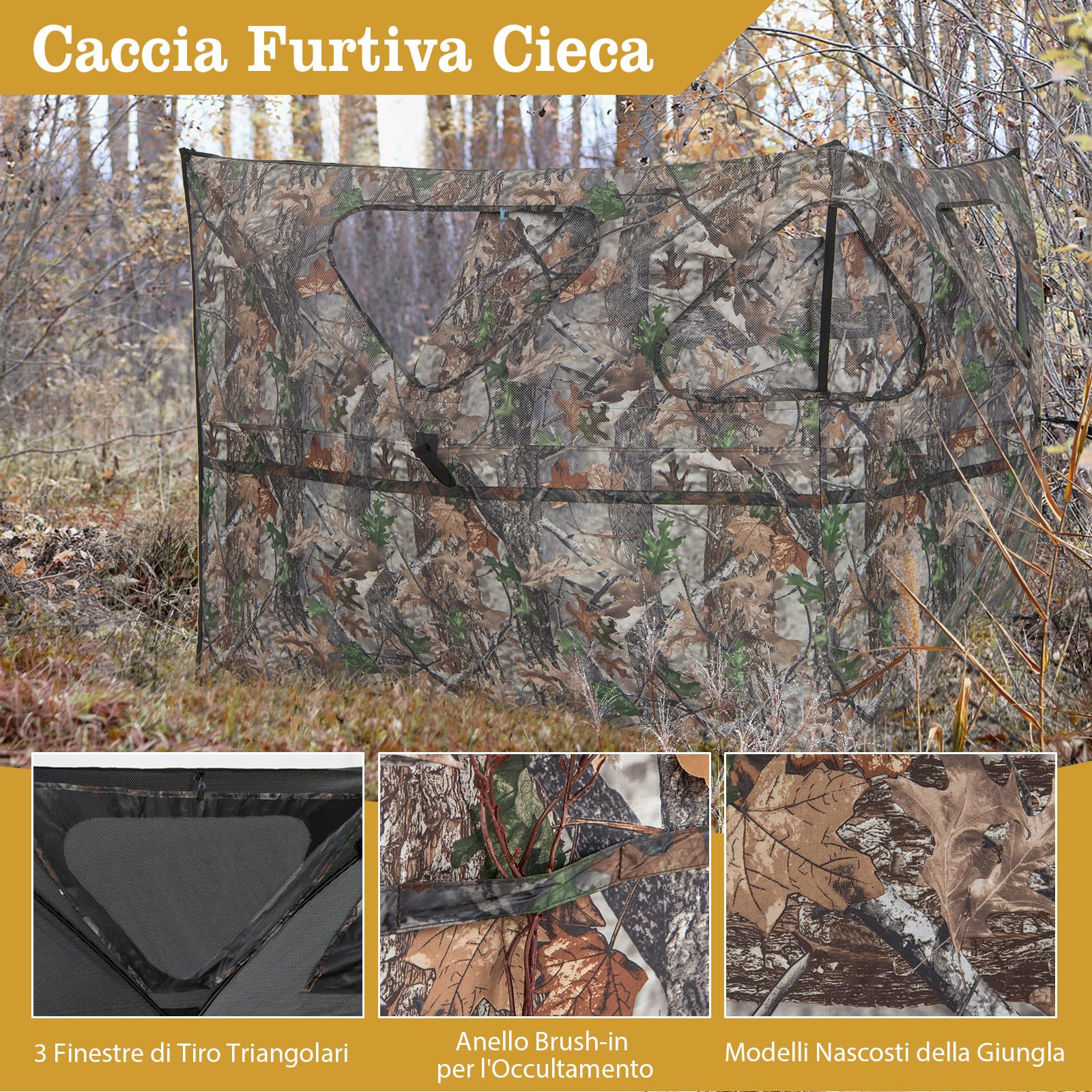 COSTWAY Tenda da Caccia Trasparente a 360 Gradi Portatile, Tenda da Terra a 2 Pannelli con Borsa per Trasporto, Tenda da Caccia Mimetico per Caccia al Cervo