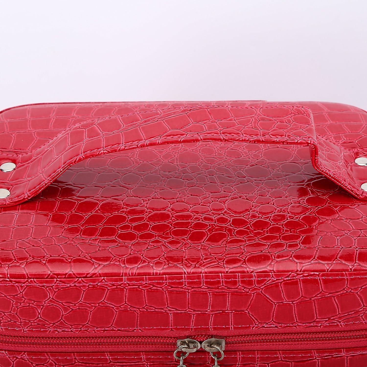 HOYOFO Cosmetic Bag Makeup Case Mirror Double Layer Makeup Case Organizer Box, Wine Red