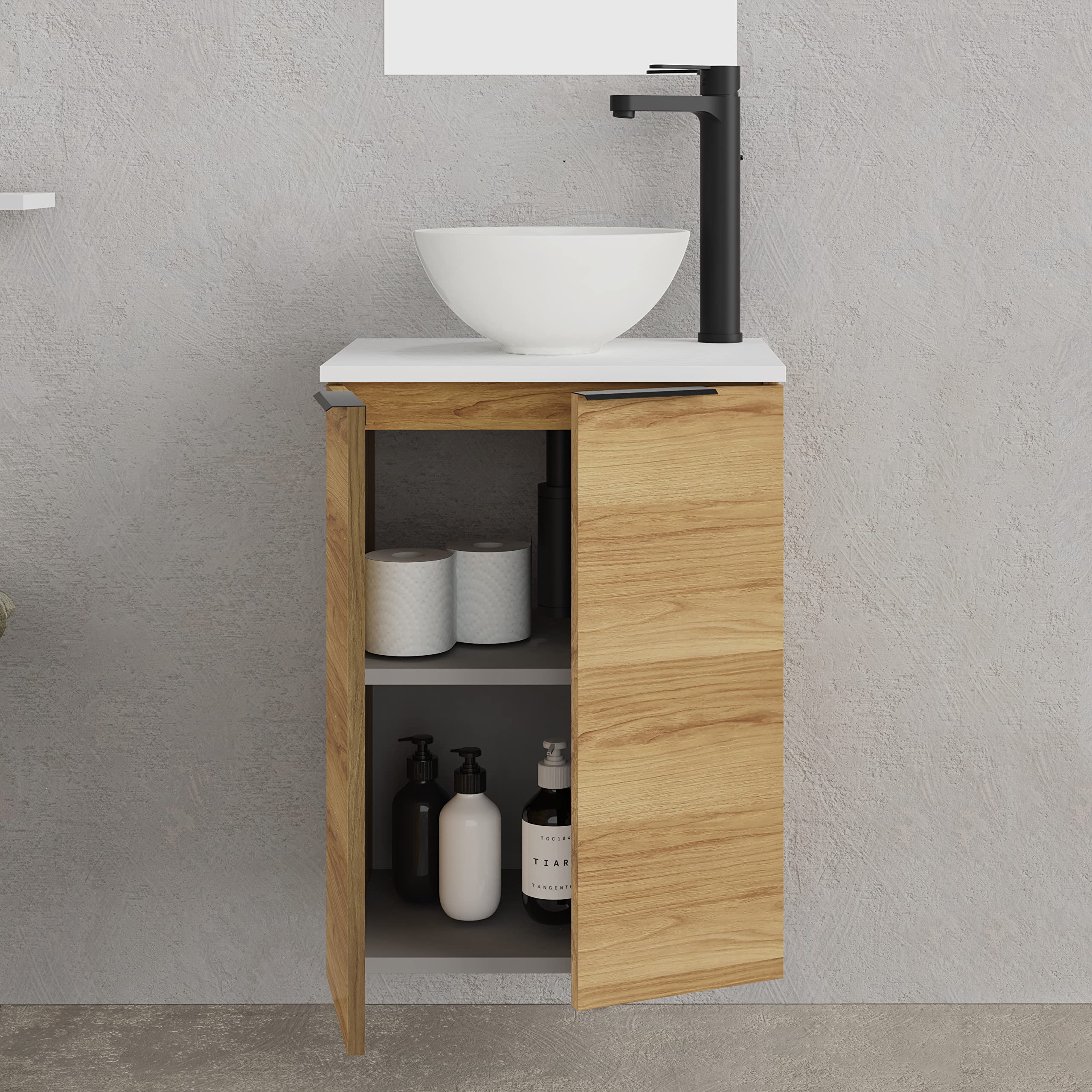 Baikal Conjunto De Mueble De Baño 45cm. Incluye Mueble con Lavabo. Melamina 16mm. Mueble MONTADO. Encimera + Lavabo. Sin Espejo 2 Puertas Teka