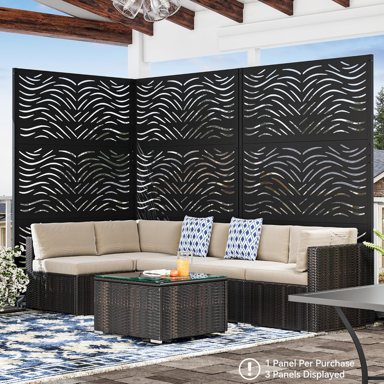 Modern Shade 4x6 FT Metal Privacy Screen with Artistic Modular Designs Decorative Patio Privacy Fence & Garden Divider, Freestanding Outdoor Metal Fence Panel, Weather-Resistant (Ripple Flow)
