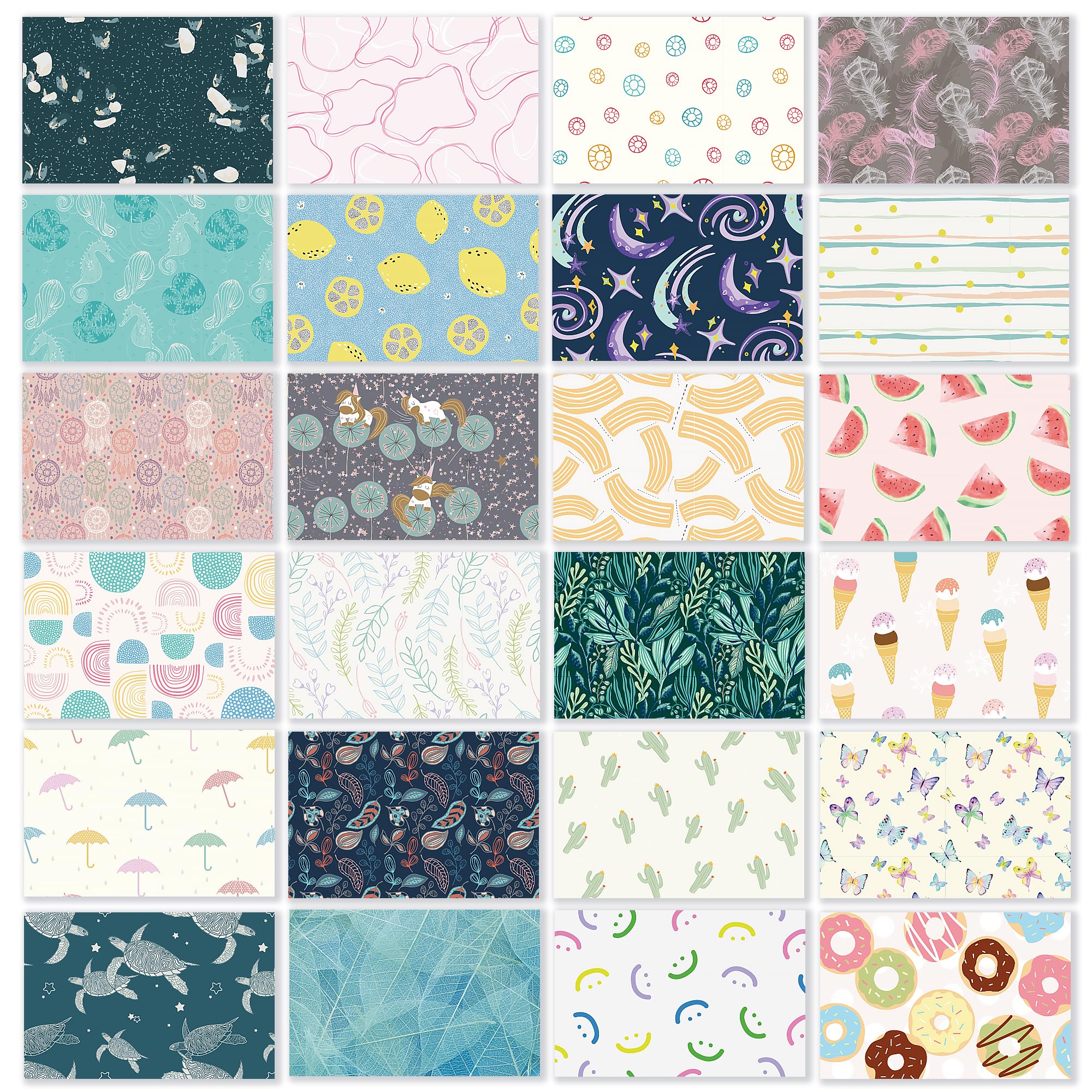 Paquete de 24 tarjetas de felicitación en blanco para todas las ocasiones, tarjetas de felicitación en caja de 4 x 6 pulgadas con sobres autoadhesivos, 24 diseños únicos, sin repeticiones