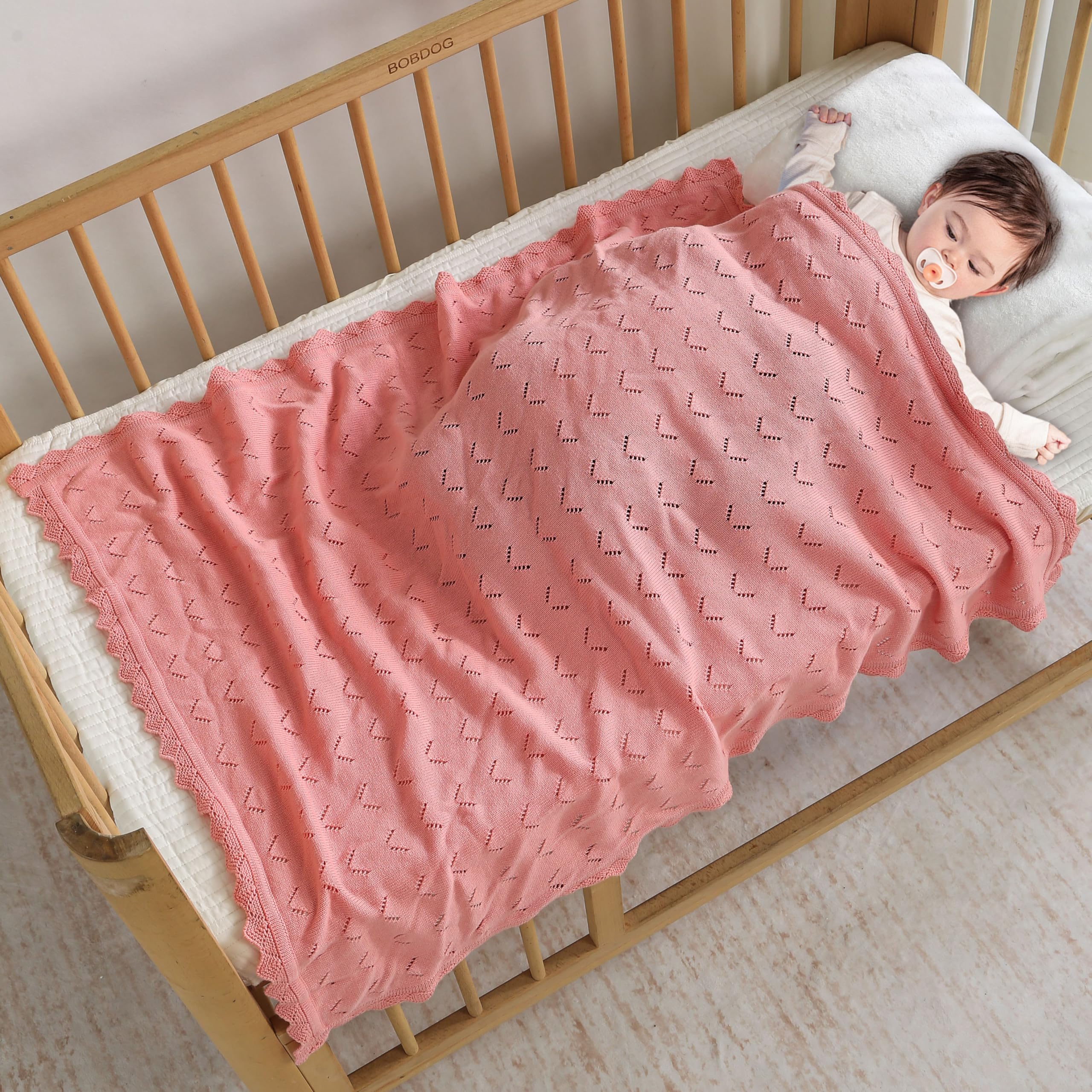 Loyfoky Baby Knit Blanket 100% Cotton Soft Cellular Blankets Cozy for Boy Girl Newborns Swaddling,Nursery,Pram,Pink 100x80cm - Image 2