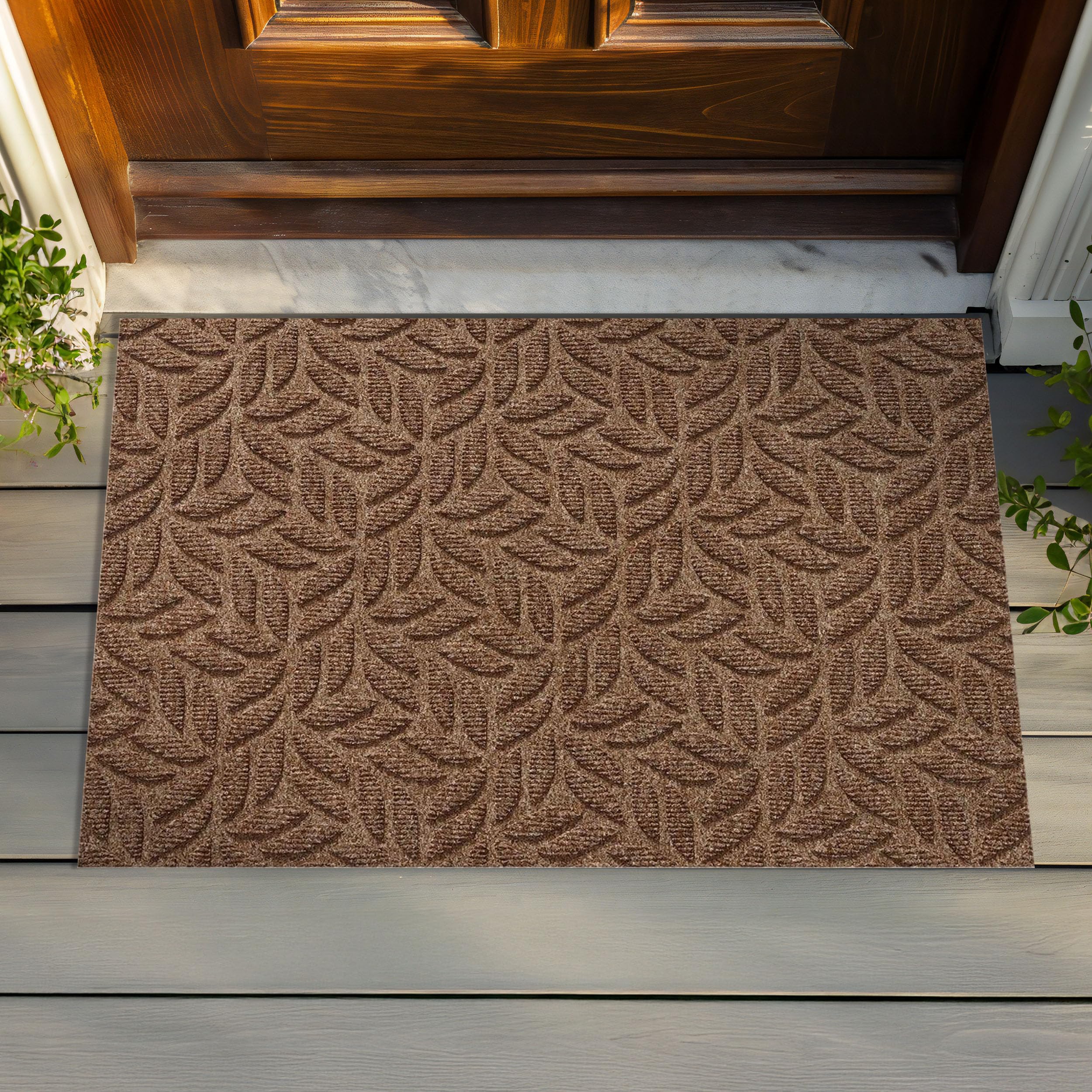 Turtle Mat Doormat 60x90cm Medium Leaves Taupe - Washable Indoor Outdoor