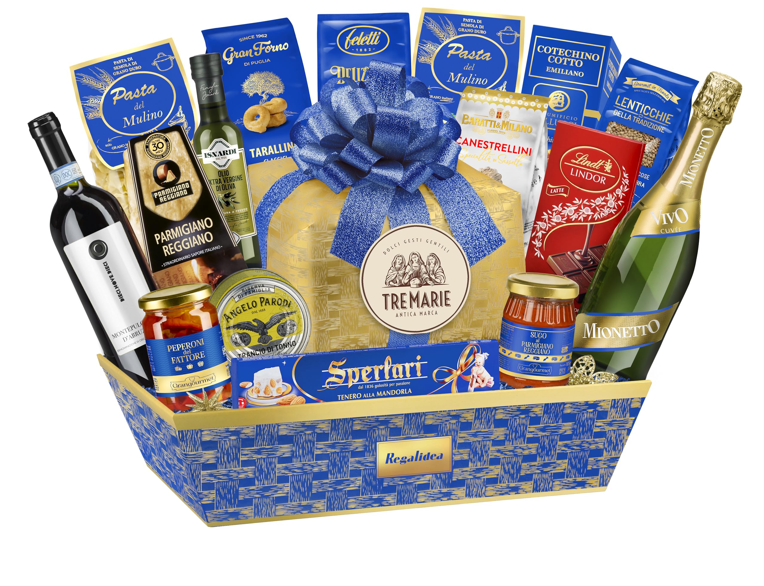 Cesto Natalizio Regalidea “Gran Regalo” con specialità Gastronomiche Tipiche di alta qualità - Confezione Regalo di Natale Gourmet da 17 Pezzi