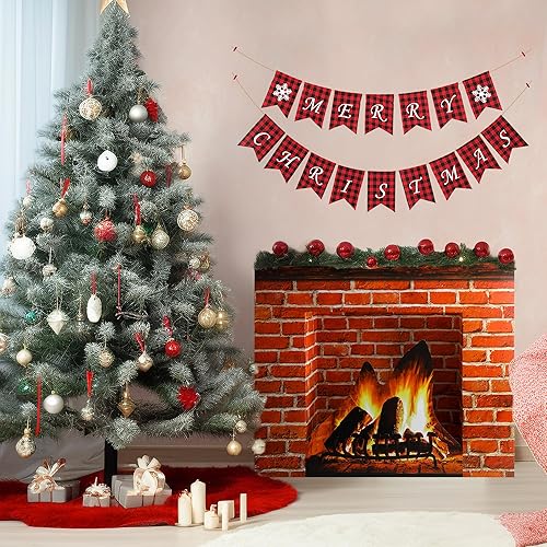 Miniatura 5 de Chimenea de cartón de Navidad, chimenea de cartón de ladrillo rojo artificial 3D, chimenea de ladrillo de pie, telón de fondo falso para decoración