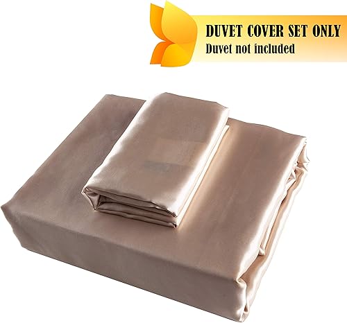 Miniatura 6 de Sleepymoon - Juego de funda de edredón de seda para cama doble, matrimonial, Queen, King, Poliéster, Champán, King