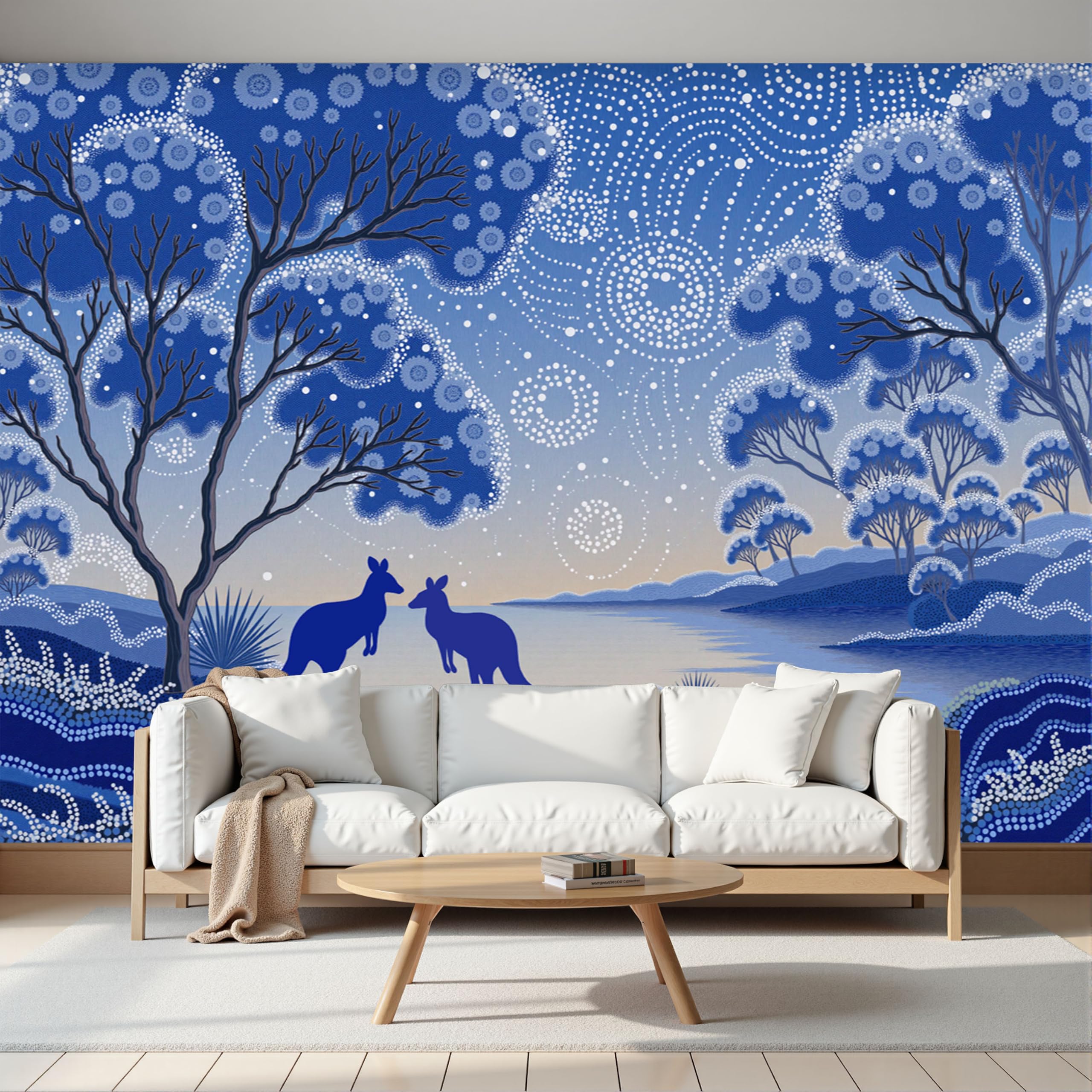 Papier Peint Kangourou 3D Panoramique 300x210cm pour Décoration Murale de Salon