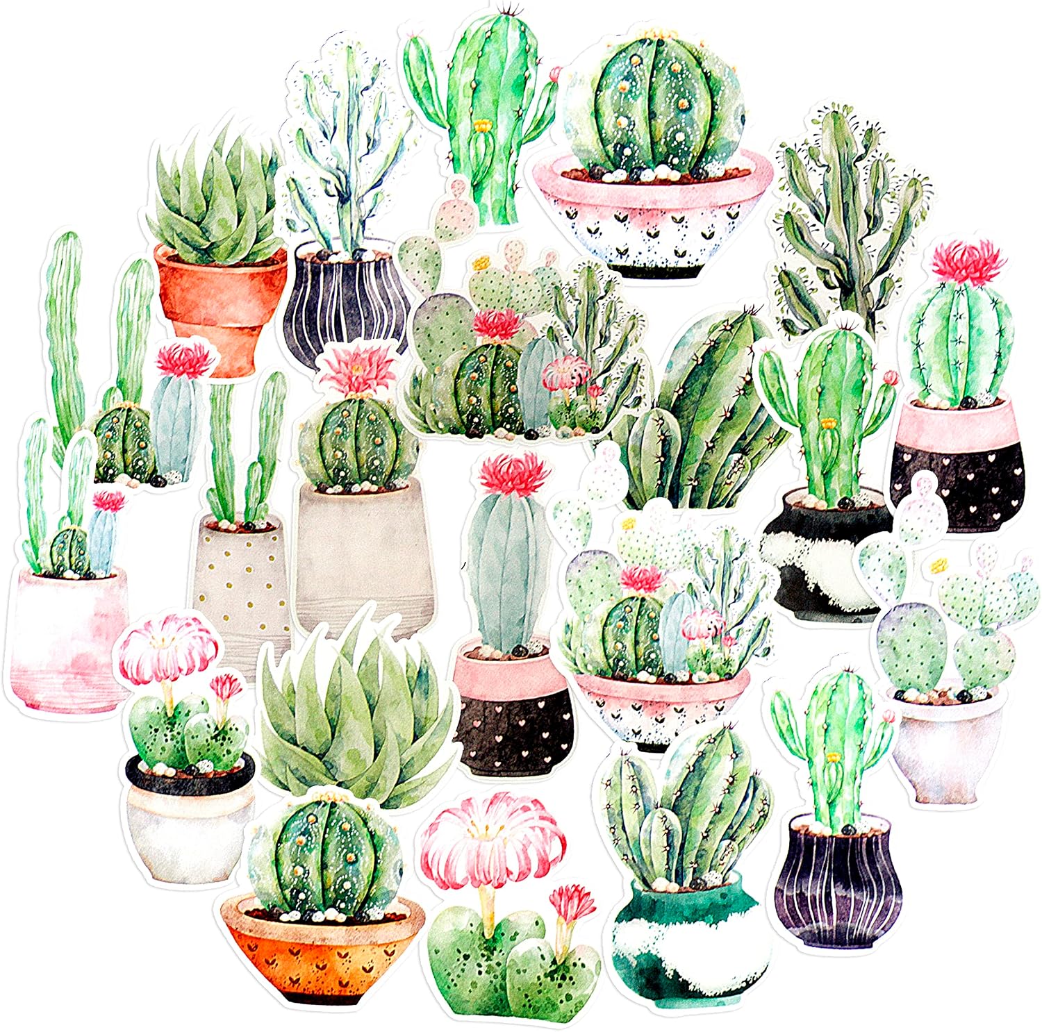 Navy Peony Faded Watercolor Moon Cactus Stickers Pack (22 Pieces) | Cute Waterproof Stickers for Laptops, Skateboards, and Phones | Cool Stickers for Scrapbooks, Planners and Journals