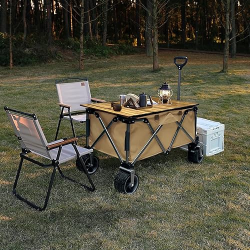 Miniatura 8 de SENOSUR HOME Carros de playa plegables y resistentes con mesa plegable, red de carga color marrón