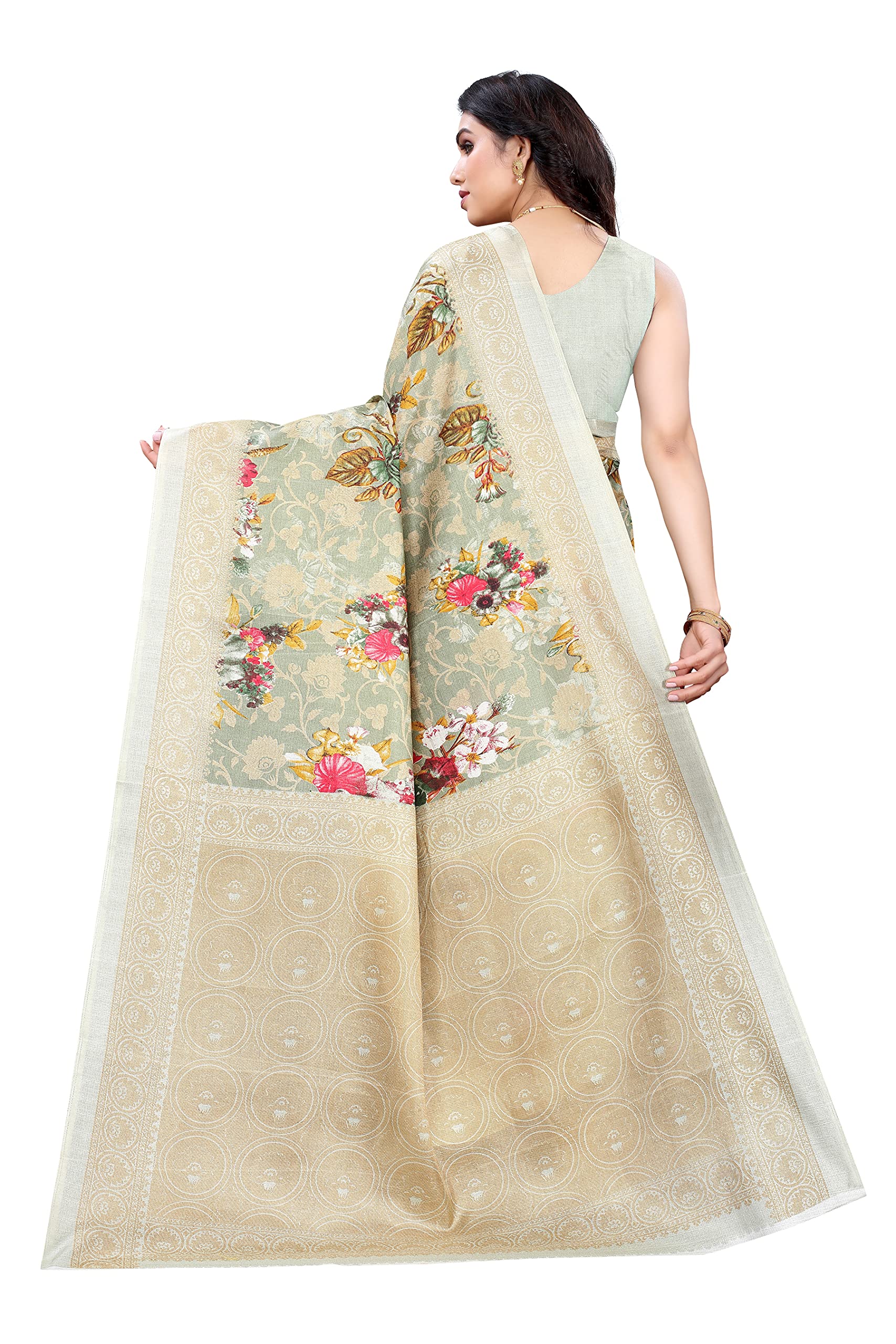 Yashika Sari da donna in seta stampata con camicetta (PUDINA_Free Size)