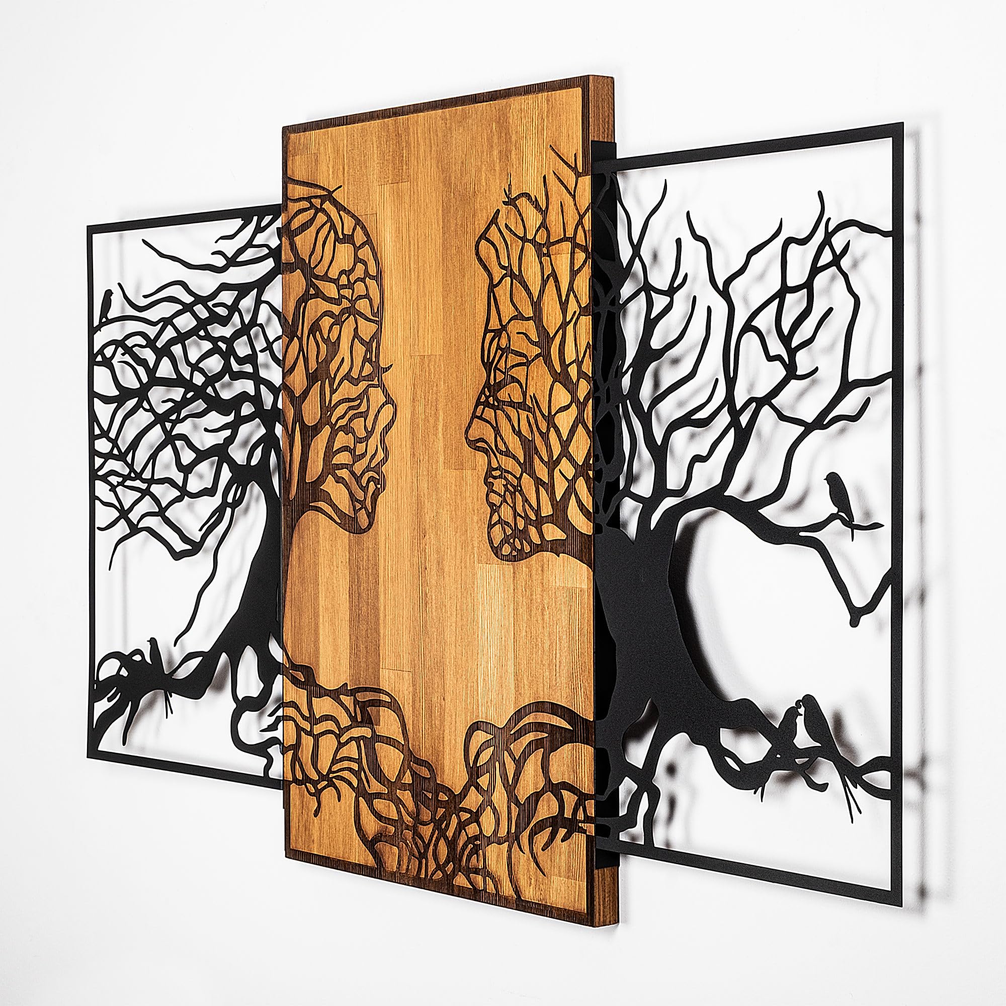 Hanah Home Décoration murale en bois et métal Walnut Visages