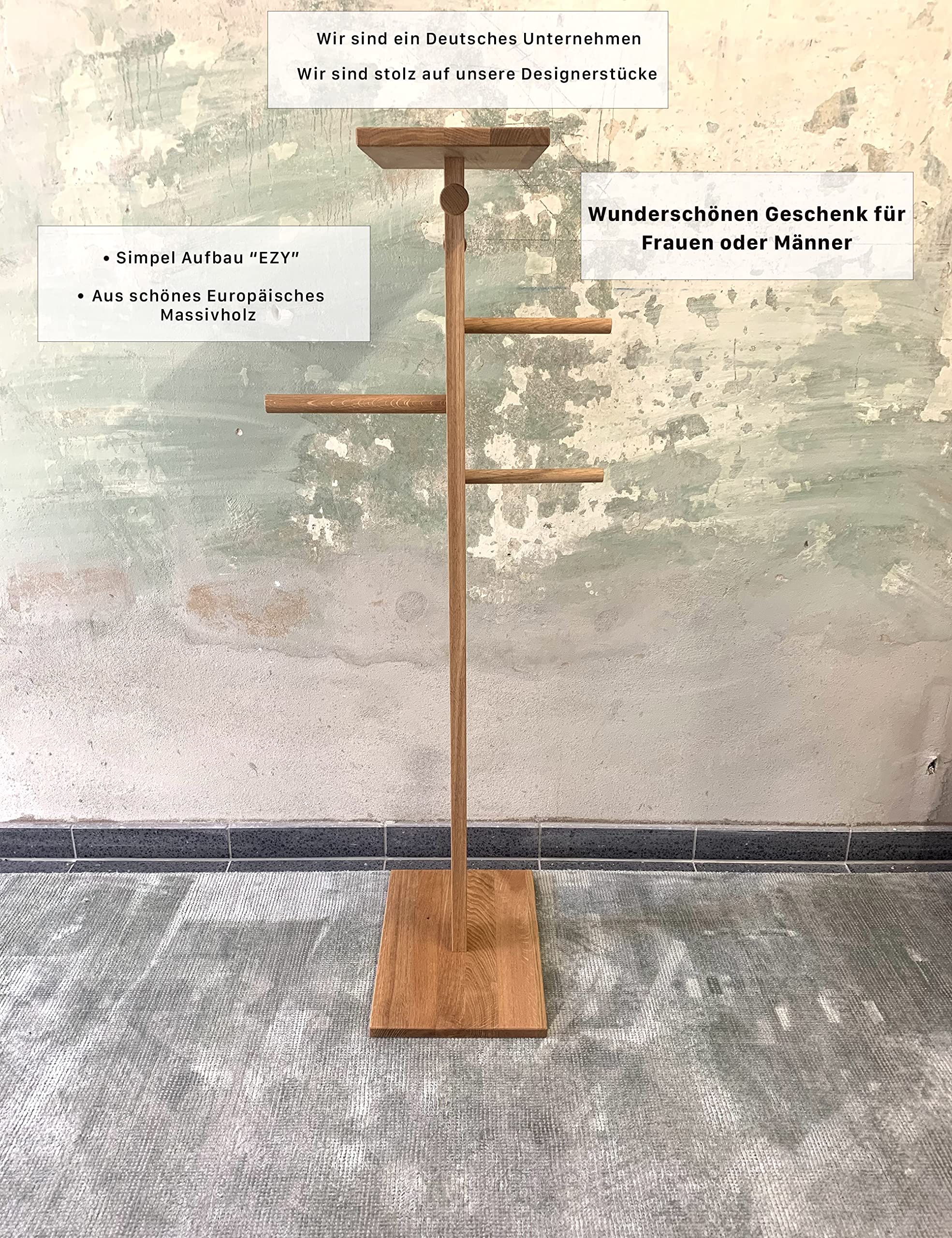 Herrendiener, Kleiderbutler & Stummer Diener aus Holz, Design Kleiderständer, Kleiderhalter & Klamotten Ständer Handgearbeitet, Modern Stiller Diener Kleiderablage für Schlafzimmer (Geölt)