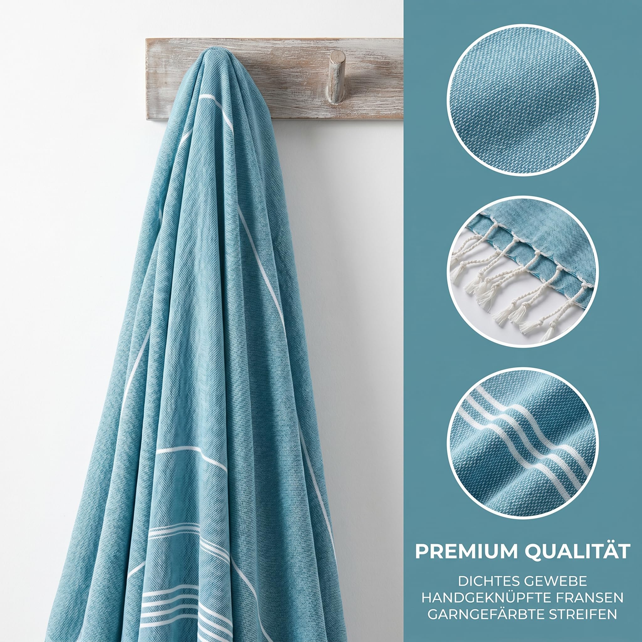 Ręcznik Hamam Duży 100x200, ręcznik do sauny, ręcznik hamam do sauny dla mężczyzn, kobiet, bawełniany ręcznik do sauny do basenu, plaży, kempingu, sauny (niebieski)