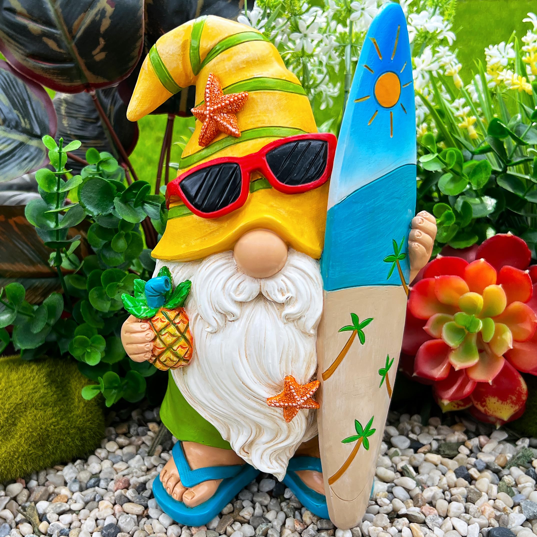 Mood Lab Gnomo de jardín – Figura de gnomo Surfista – 9.1 Pulgadas de Alto, Divertida Estatua de césped – para decoración al Aire Libre o casa