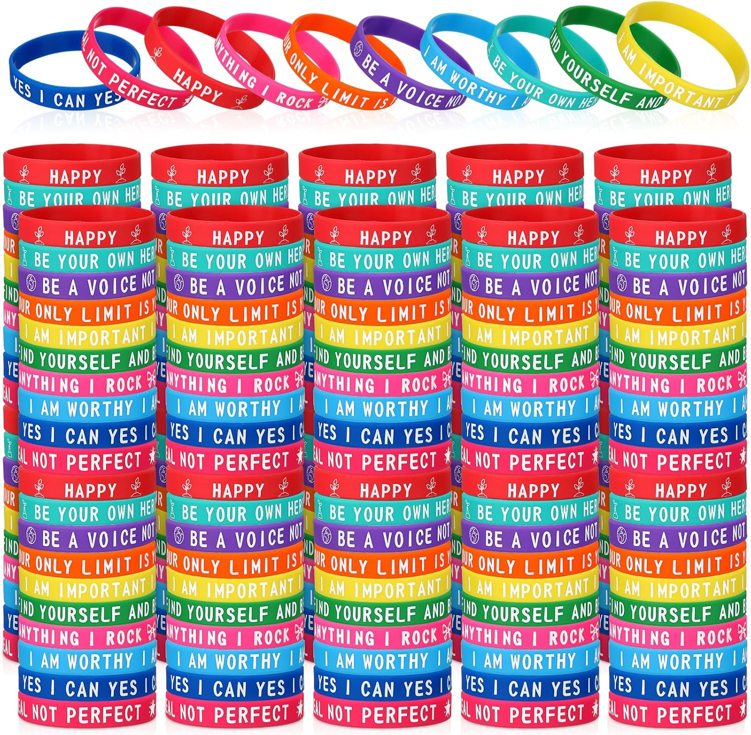 Hotop 300 Pcs Motivational Wristbands Silicone Bracelets Stretch