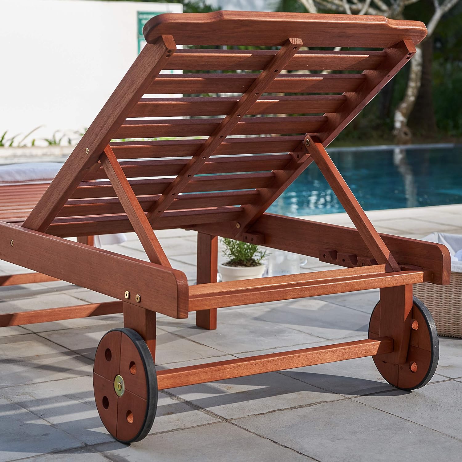 VIFAH V255 4 Back Levels Outdoor Wood Single Chaise Lounge for Outdoor Relaxation : Patio, Lawn & Garden