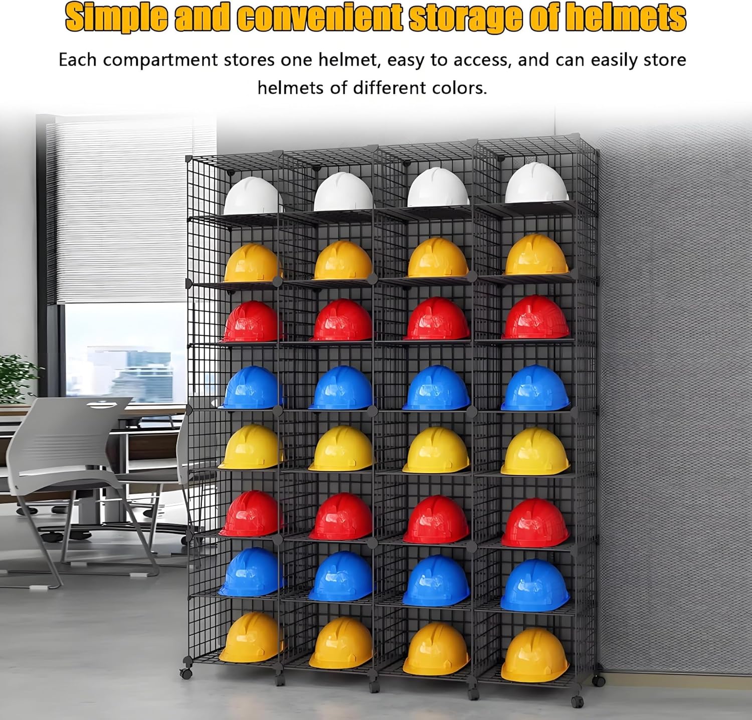 Aimery Safety Helmet Rack With Wheels, Hard Hat Storage Rack, Stackable Safety Helmet Storage Boxes(Black,8 Grids A)
