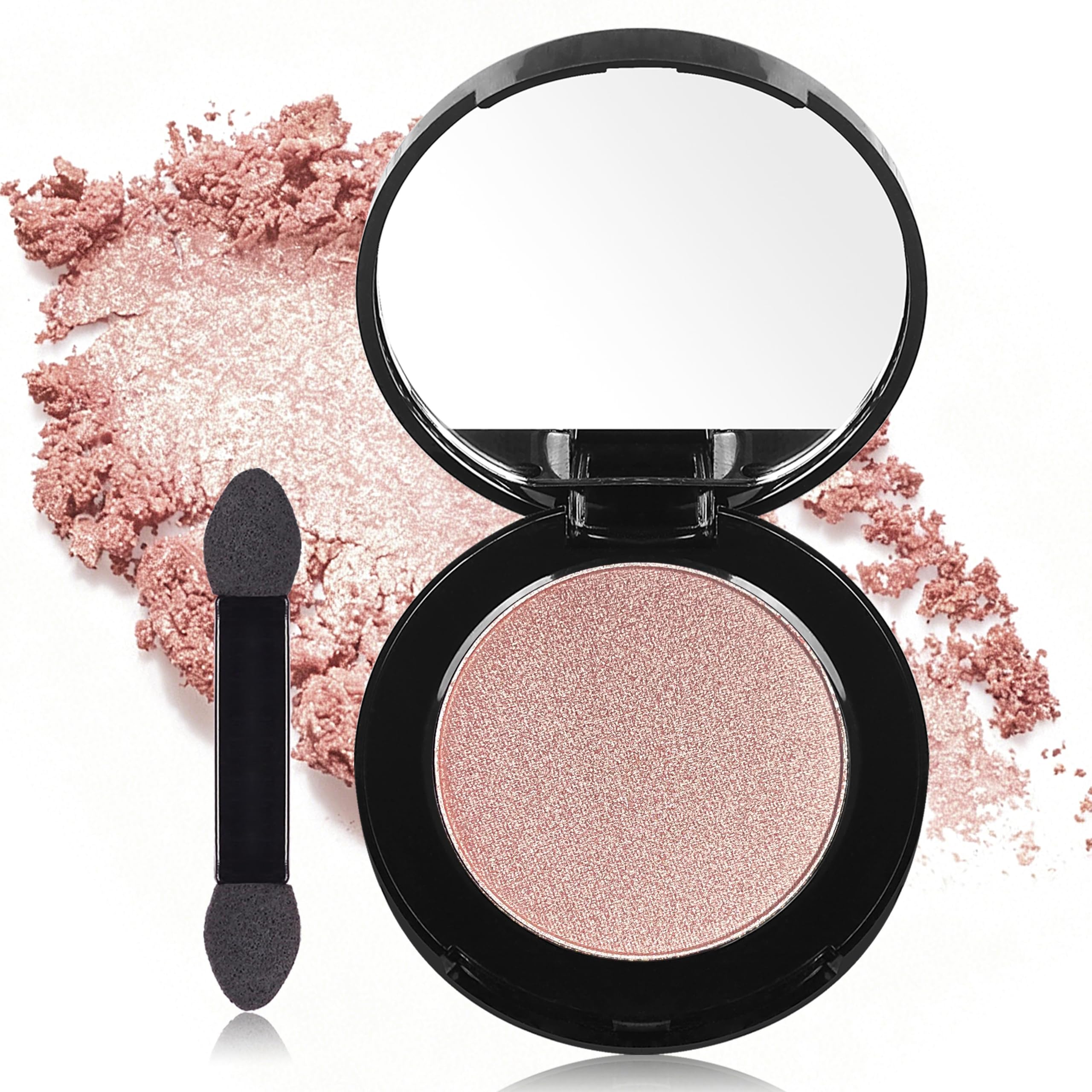 MEICOLY Pink Champagne Shimmer Eyeshadow with Mirror,Shimmer Sparkly Eye Shadow Palette,Pressed Powder Single Eyeshadow for Women and Girls,Eye Makeup Eyelid Color,High Pigment,Long Wearing,Waterproof