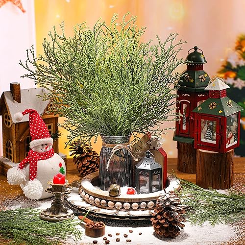 Miniatura 3 de 20 piezas de ramas de pino artificiales largas de 16 pulgadas ramas de pino sintético nevadas hojas de cedro de Navidad decoración de hojas de cedro