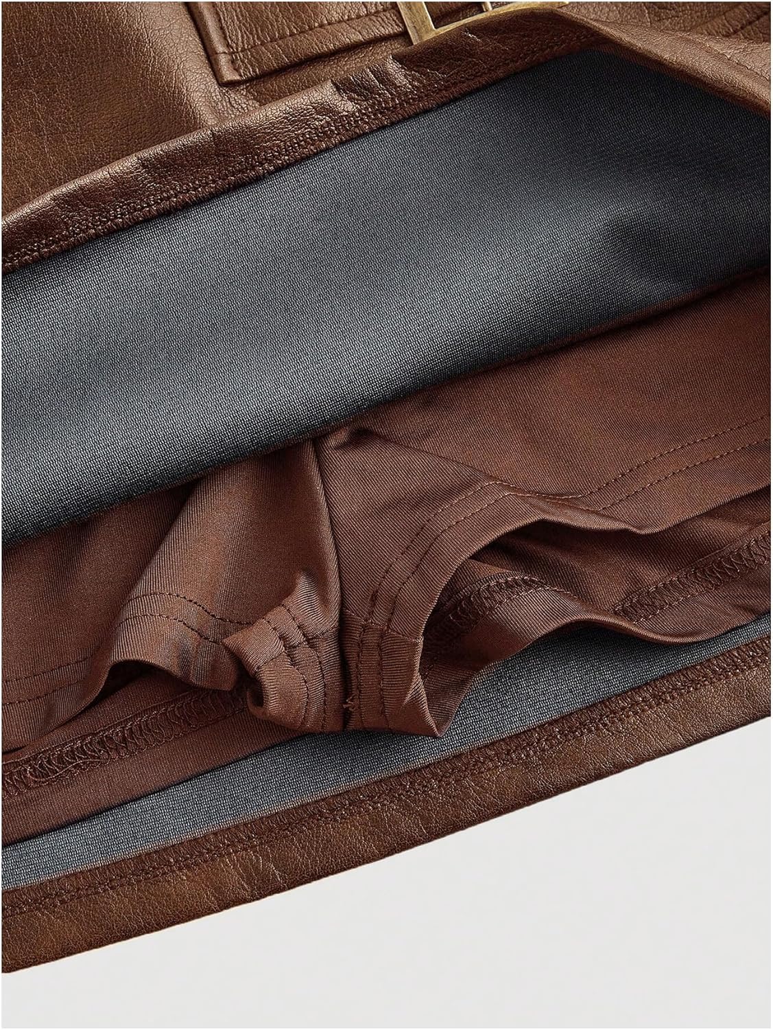 MakeMeChic Women's PU Leather Mini Skirt Buckle Bodycon Party Skirts Skort Clubwear - Image 3