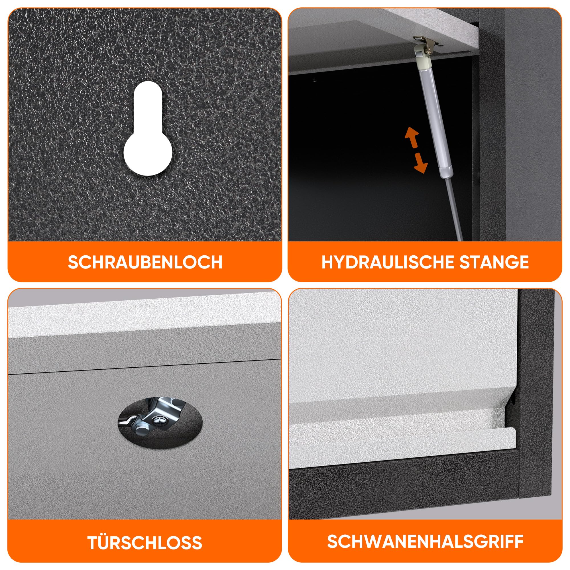 SUPEER Hängeschrank Metall Werkzeugschrank mit Klapptür,Abschließbar Wandhängeschrank aus Edelstahl,Garage Werkstatt Küche H35 x L66 x D30 cm