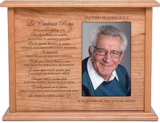 LifeSong Milestones Personalized Spanish Cremation Urn with Photo Medium Cherry Finish Wooden Adult Urns for Human Ashes with Spanish Verse - Broken Chain - 9(H)â€ x 12(W)â€ x 4.5(L)â€ (Cherry)