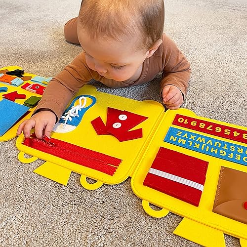 Miniatura 2 de Tablero ocupado de tren de fieltro para niños pequeños de 2 a 4 años tablero ocupado Montessori con 22 juguetes sensoriales para habilidades motoras