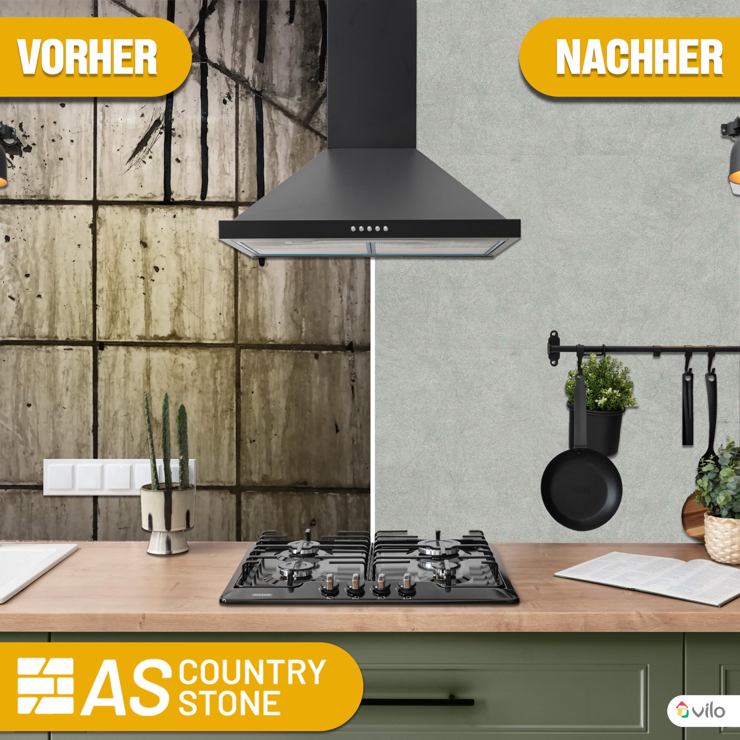 AS Country Stone Wandpaneele in Marmoroptik - 60x120 cm | PVC Wandverkleidung mit echtem Quarz und Steinmehl für Küche, Bad & mehr | Küchenrückwand Platte Wandpaneel | Concrete Light