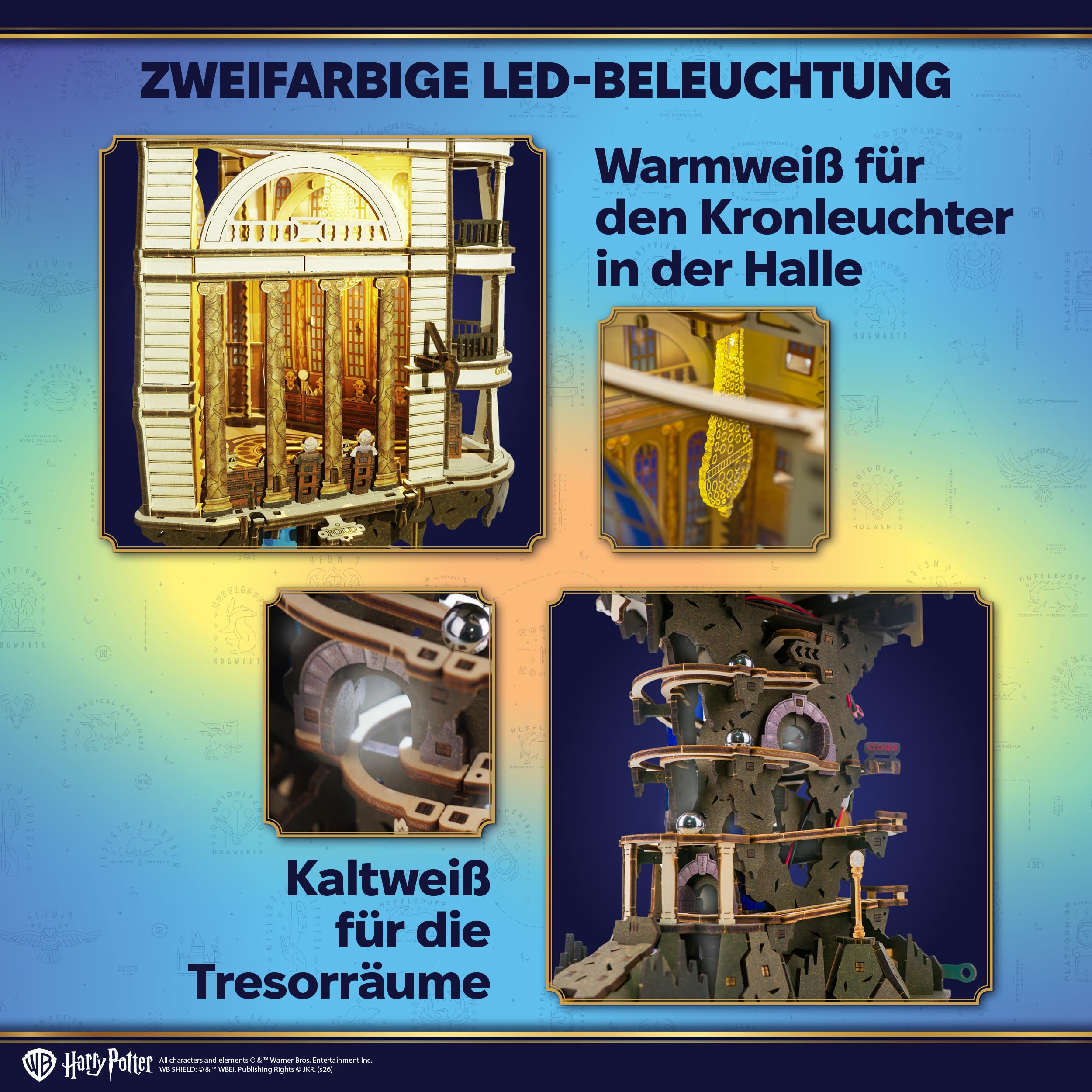 UGEARS Harry Potter Gringotts Bank Murmelbahn Holzpuzzle Erwachsene 3D - Motorisierter Modellbausatz Erwachsene mit LED Licht, DIY kreative Geschenkidee 3D Puzzle Modellbau und Bausätze für Männer
