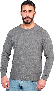 ريفين بلوفر رجالي برقبة دائرية وحاشية مضلعة - بلوفر للرجال بلون رمادي غامق