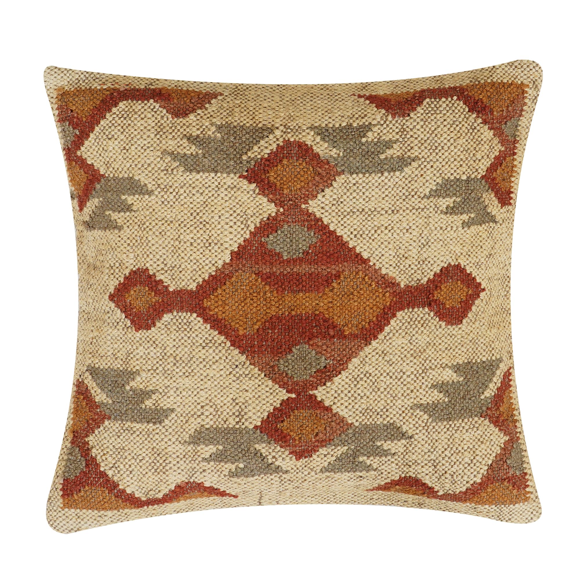 INDACORIFY Fodera per Cuscino Kilim Intrecciato a Mano 18x18 Quadrati Cuscini Indiani da Esterno Decorativo Cuscino Boho in Lana di Iuta per la Decorazione Domestica