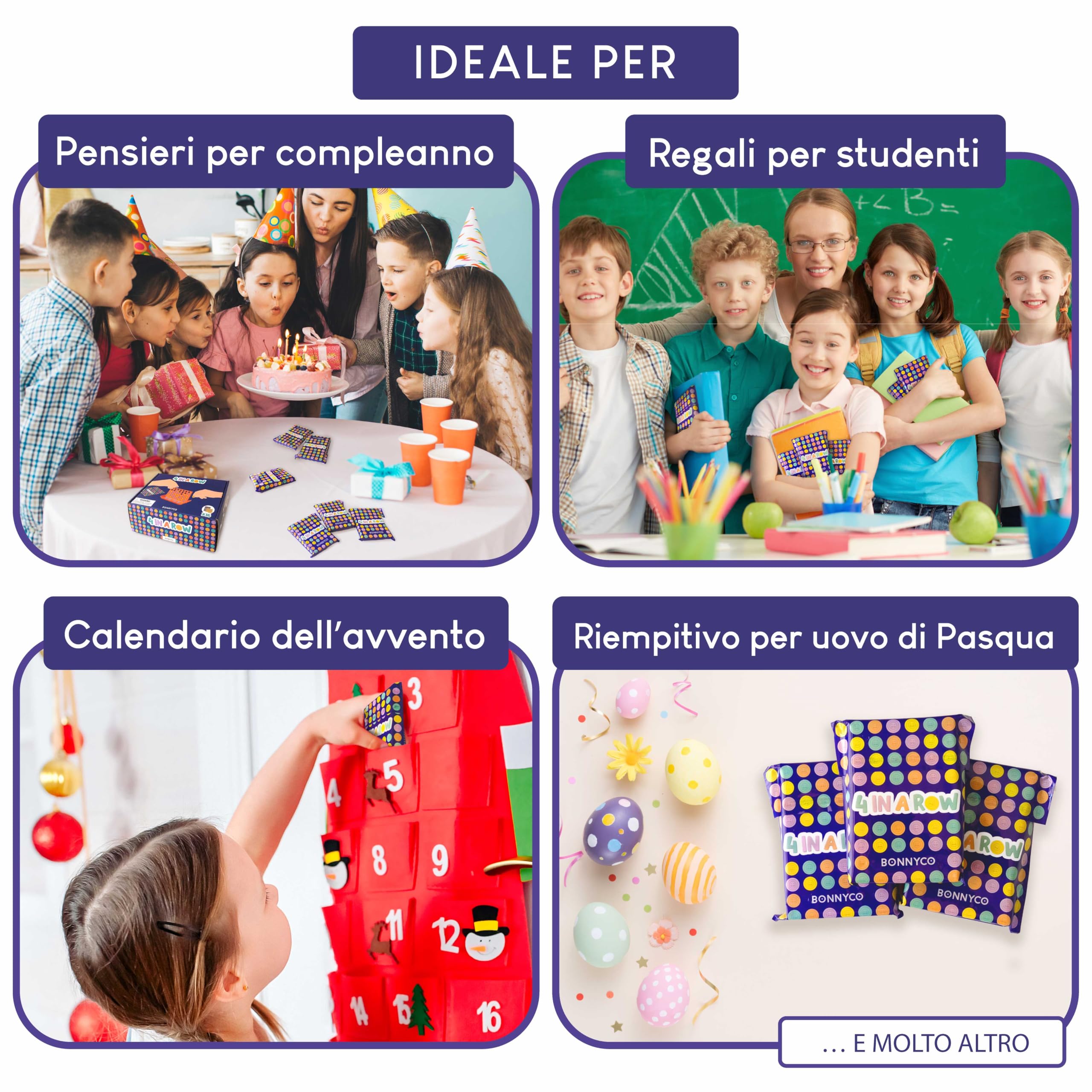 BONNYCO 4 in Linea Set 16 Gadget Compleanno Bambini 3-12 Anni con Sacchetti Sorpresa per Invitati Fine Festa. Regalini per Alunni, Mini Giochi da Viaggio e Pignatte, Giochi da Tavolo